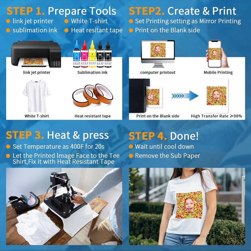 Enfinet Sublimation Paper 8.5 x 11 inches - 125 Sheets 105gsm Compatible with Any Inkjet Printer For DIY Unique Holiday Birthdays Gifts - Image 4